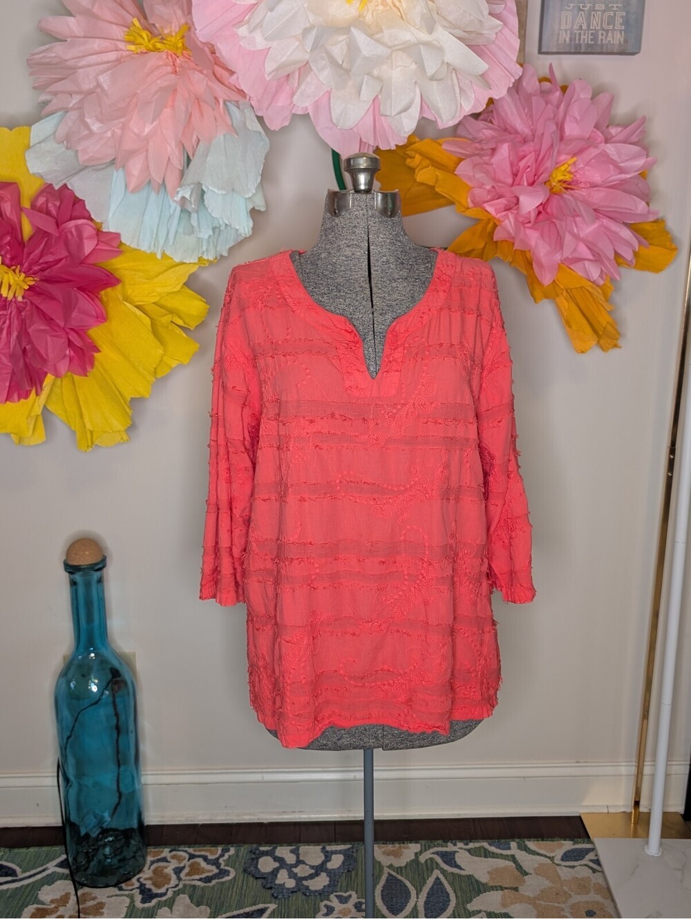 2137 - Cottonseed Wear Coral Pink Textured Cotton Blouse XL